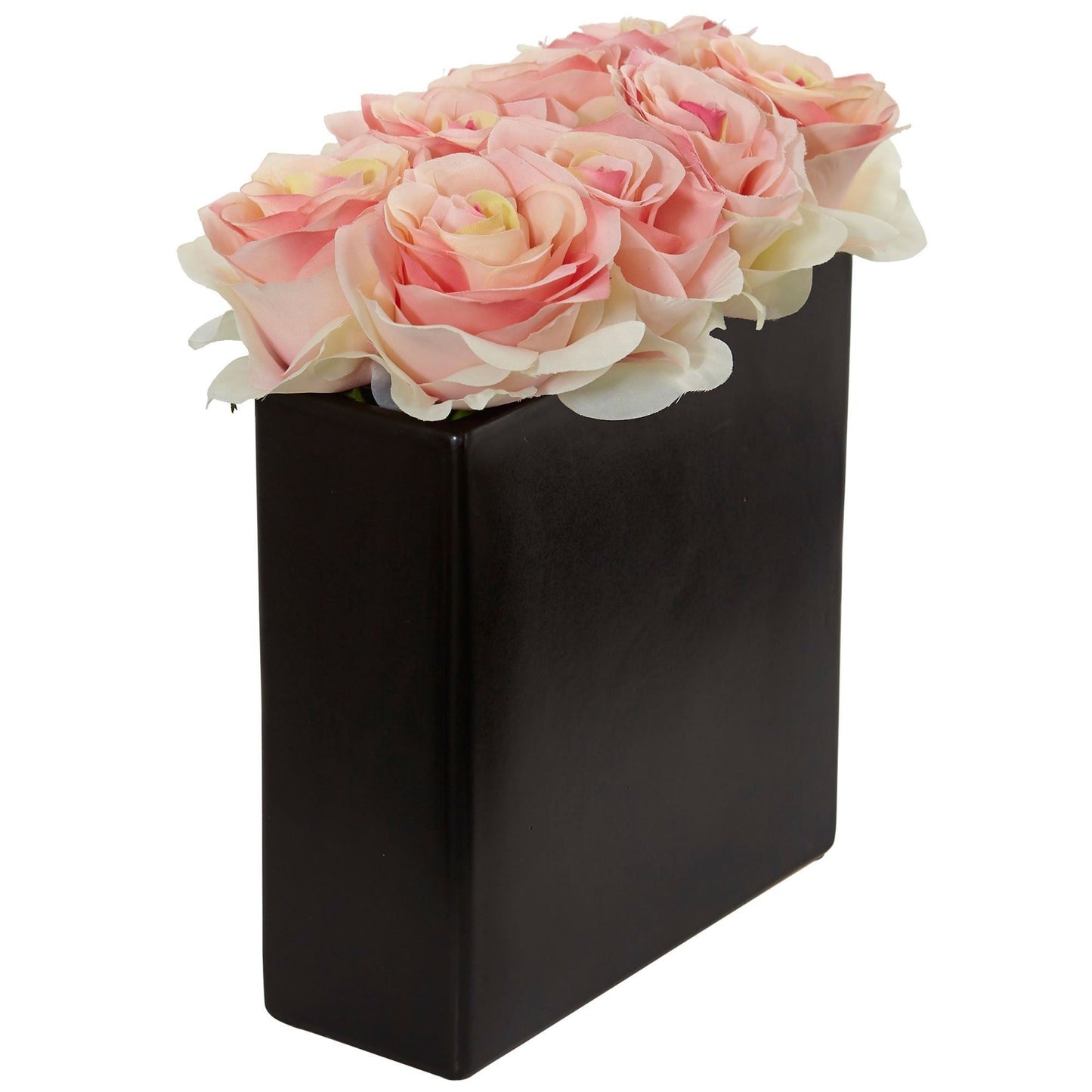 Arrangement de roses dans un vase noir