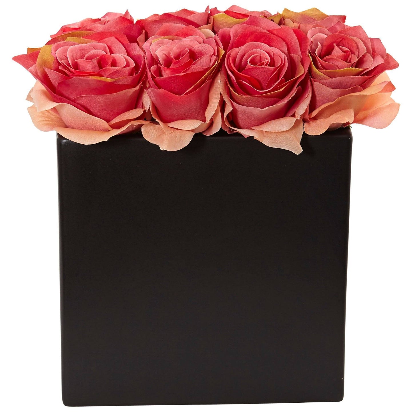 Arrangement de roses dans un vase noir