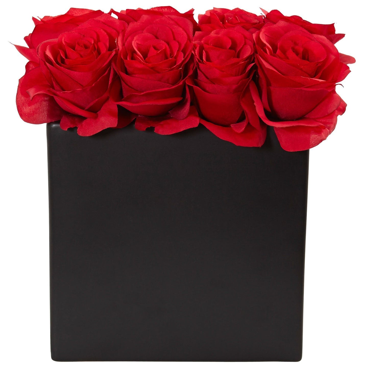 Arrangement de roses dans un vase noir