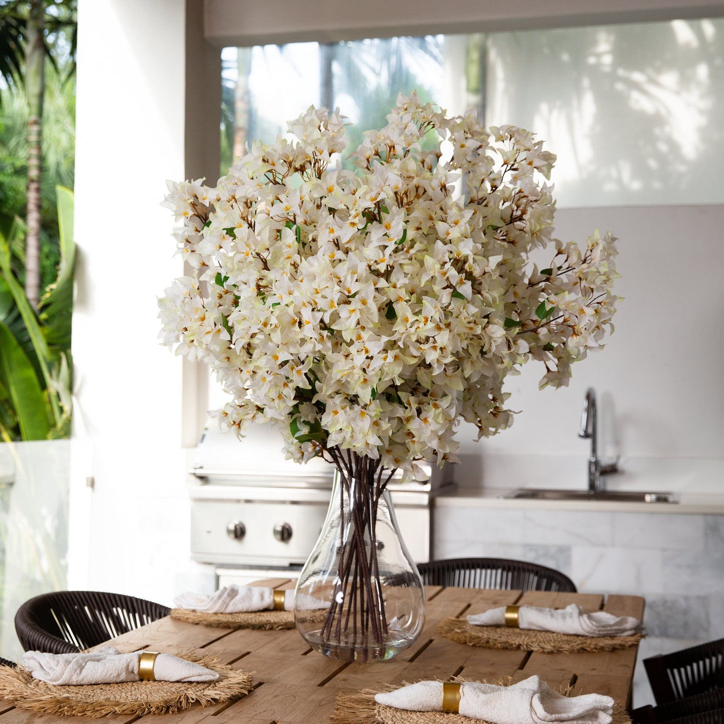 Signature Collection 41” Giant Bougainvillea Artificial Arrangement in Glass Vase