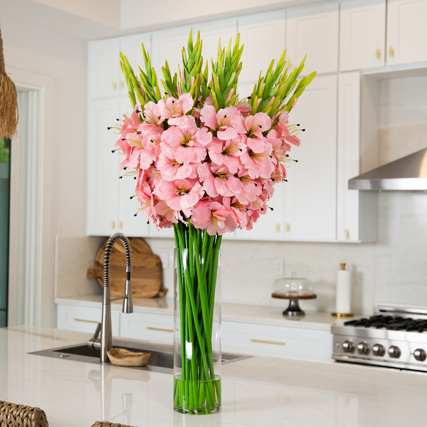 Signature Collection 44” Gladiola Artificial Arrangement in Glass Vase