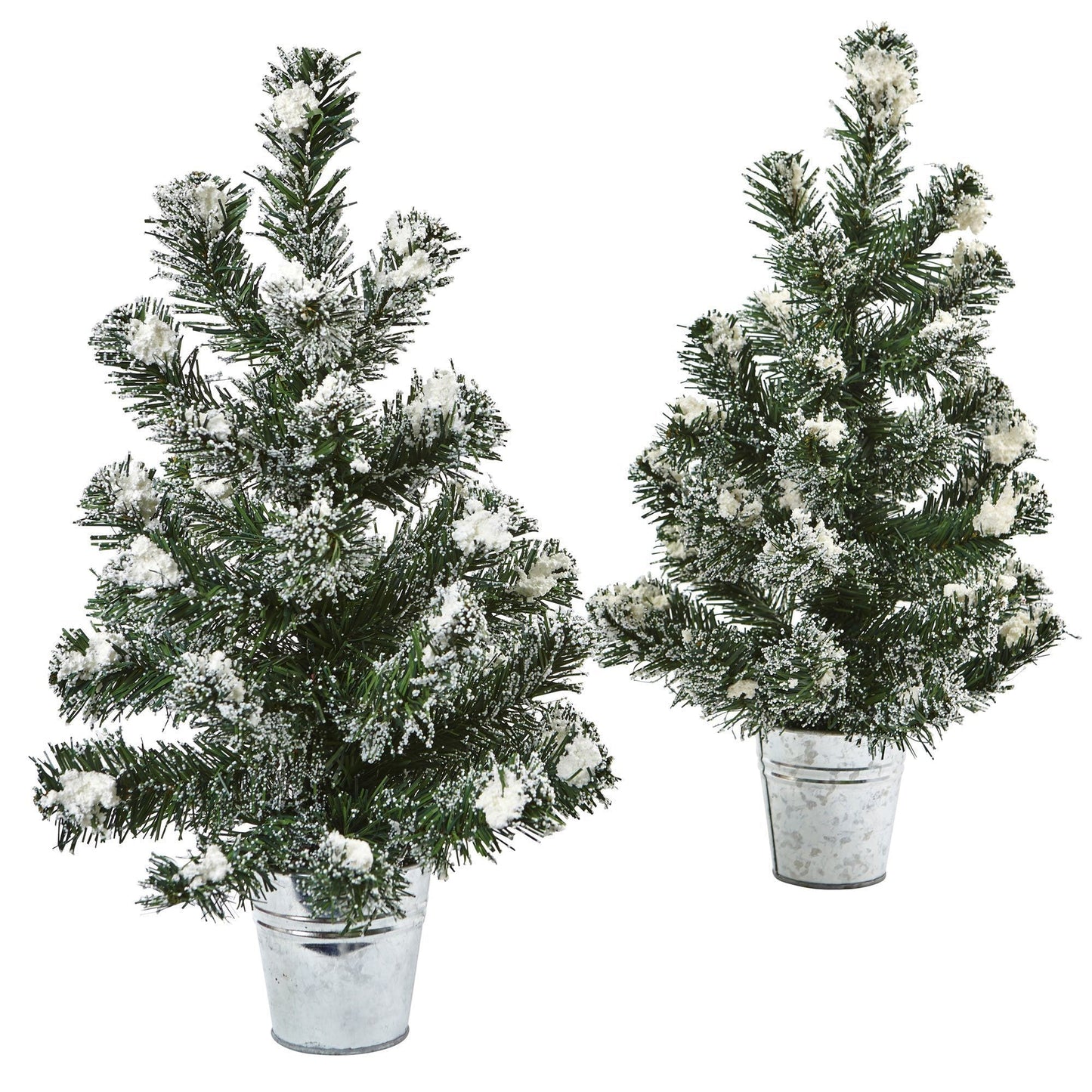 Sapin de Noël enneigé avec boîte en fer blanc (lot de 2)