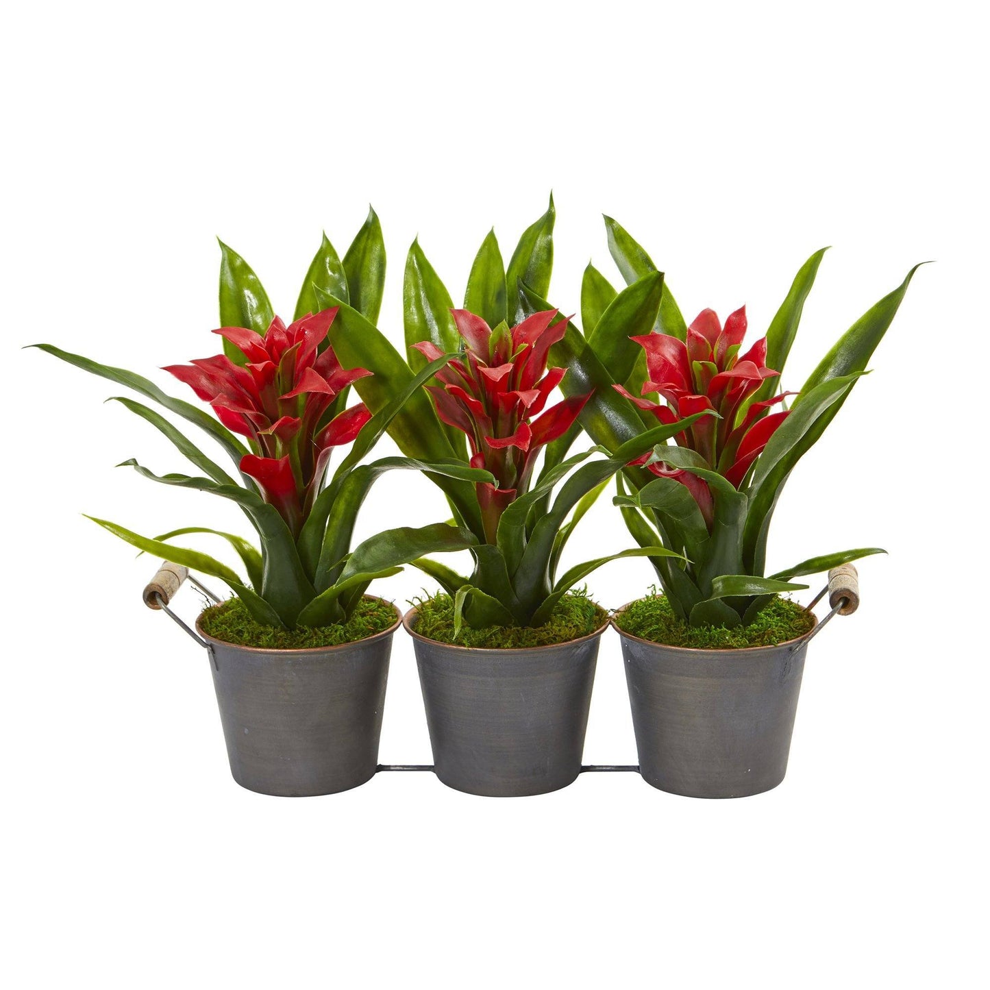 Triple Potted Bromeliad Artificial Plant in Decorative Planter