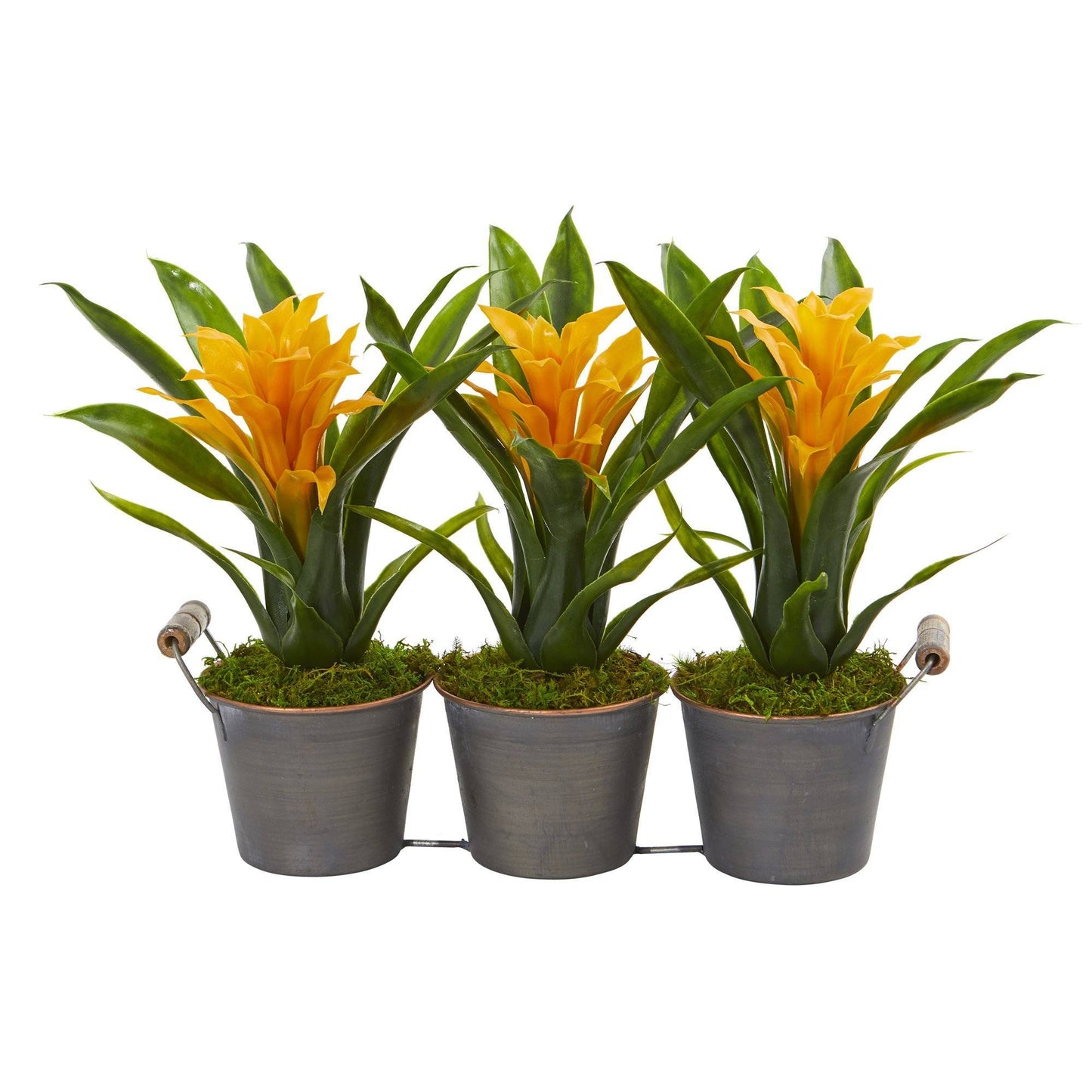 Triple Potted Bromeliad Artificial Plant in Decorative Planter