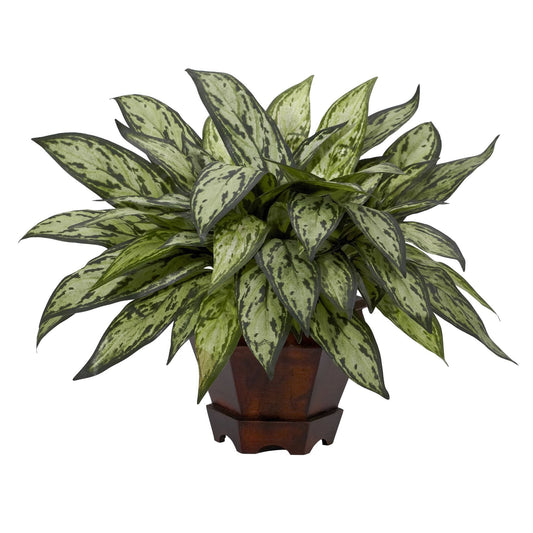 Plante en soie Triple Silver Queen avec vase hexagonal