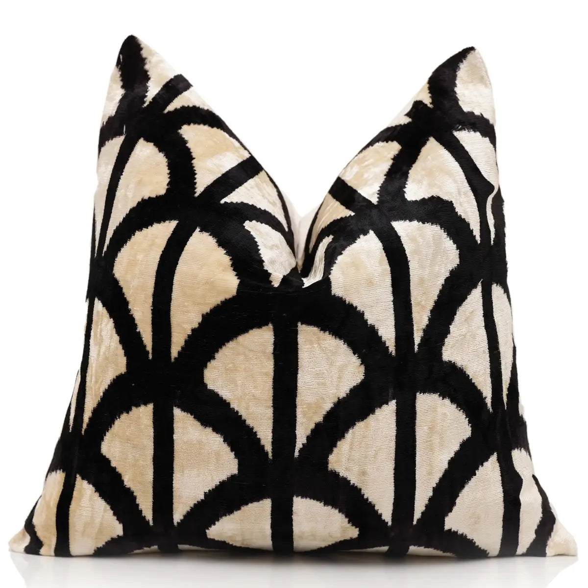 Artisan Geometric Silk Velvet Pillow - Beige Bronze & Gold 20x20 - Canvello