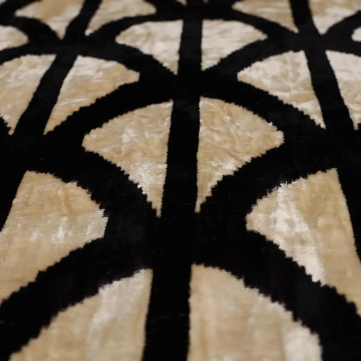 Artisan Geometric Silk Velvet Pillow - Beige Bronze & Gold 20x20 - Canvello