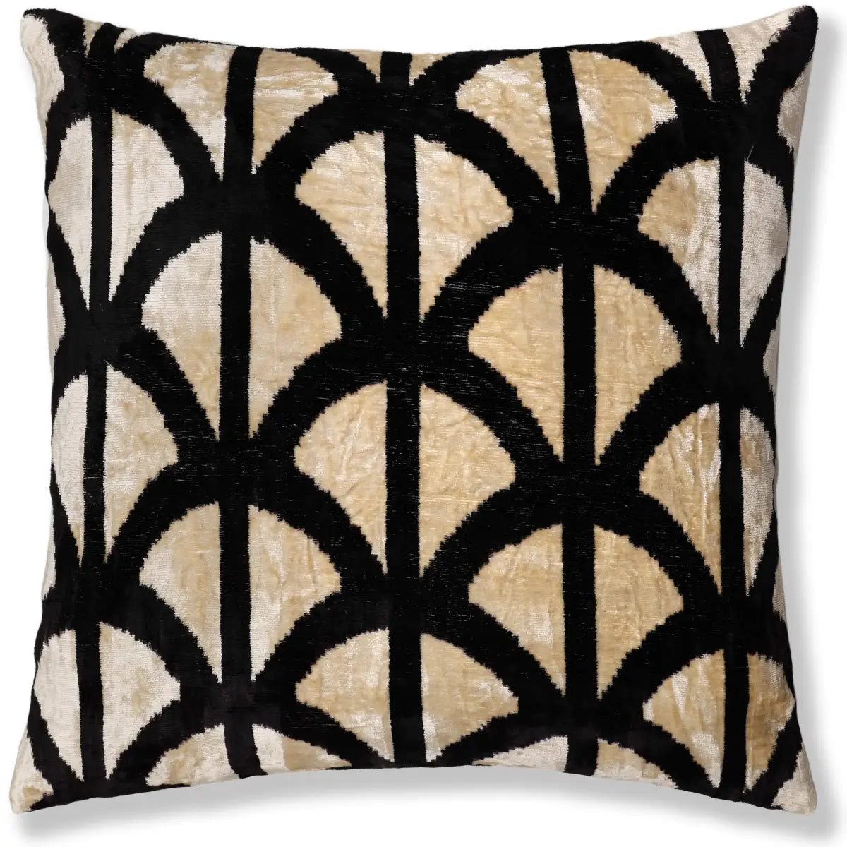 Artisan Geometric Silk Velvet Pillow - Beige Bronze & Gold 20x20 - Canvello