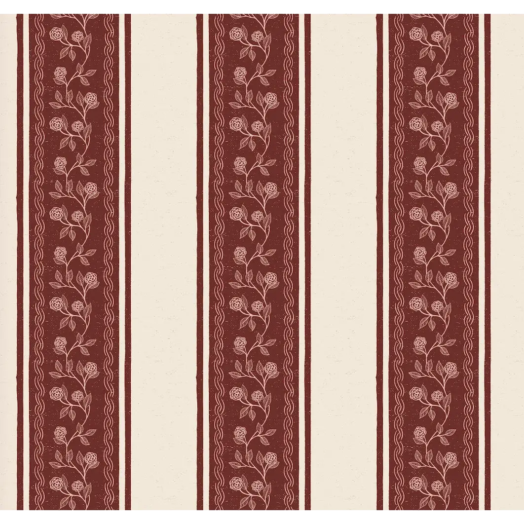 Ashby Wallpaper - Vine Stripes - by Zenclover - Sample 1 foot by 1 foot / Burgundy and Cream - Loomwell Home Goods