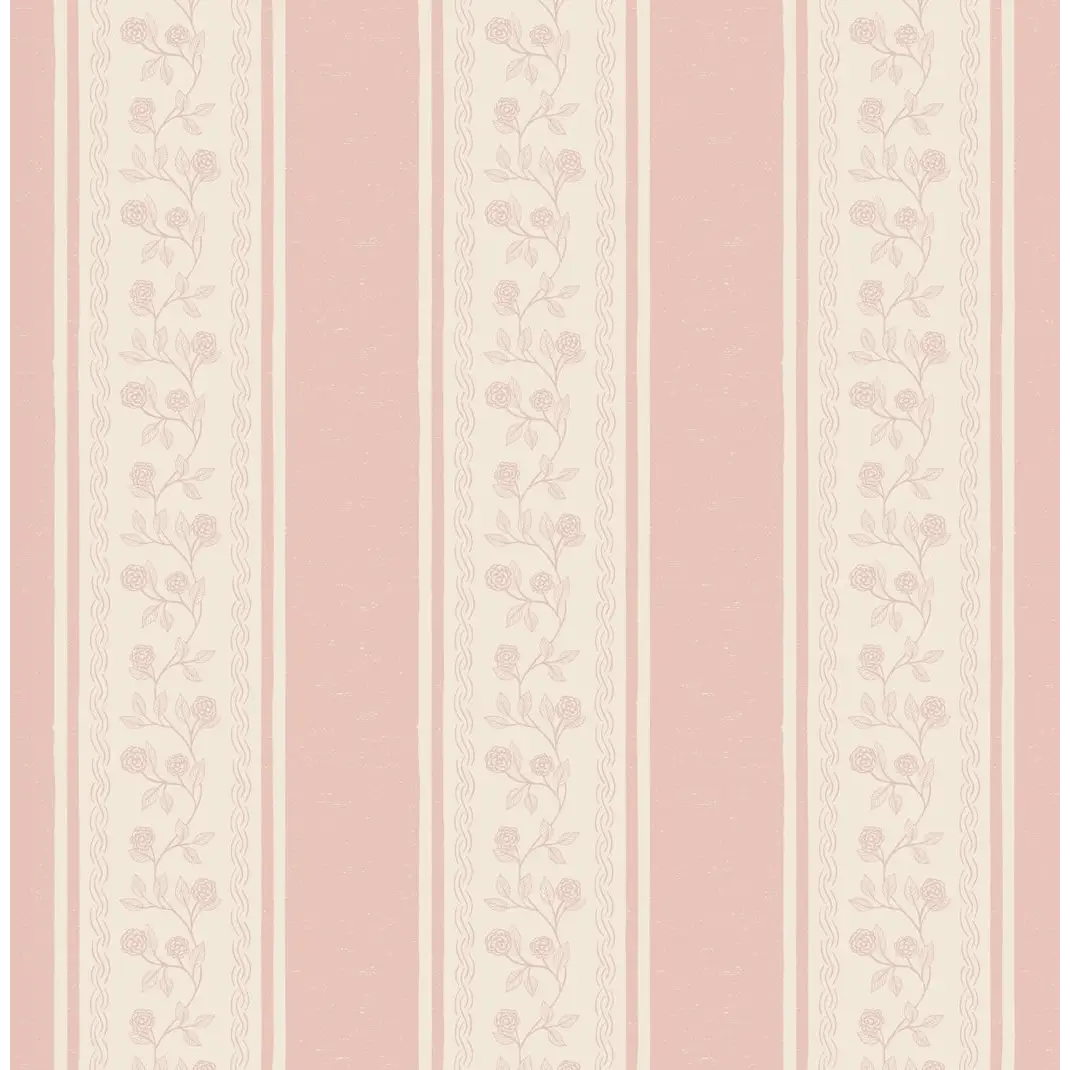 Ashby Wallpaper - Vine Stripes - by Zenclover - Sample 1 foot by 1 foot / Pink and Cream - Loomwell Home Goods