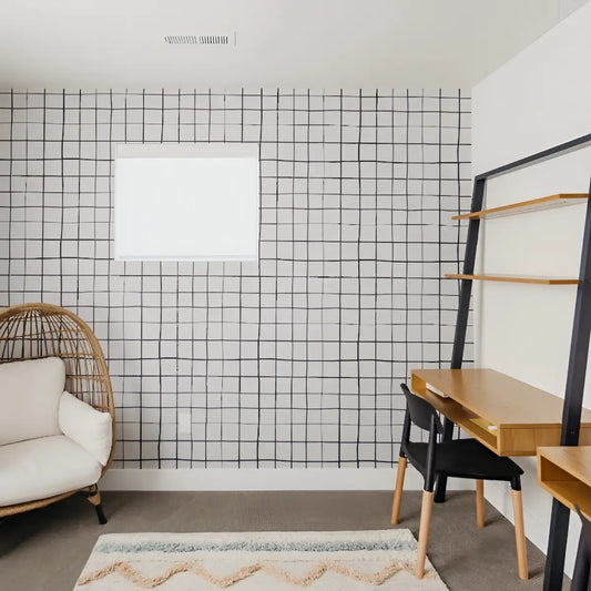 Asher Grid Wallpaper - Checkered Line Drawing - by Angel Walker - Loomwell Home Goods