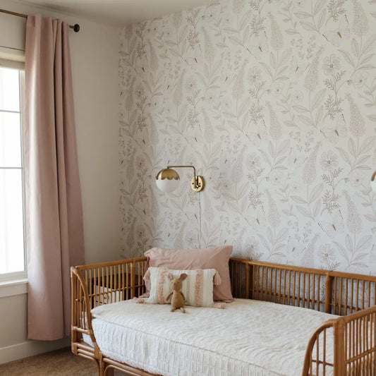 Ashlyn Wallpaper - Butterflies and Flowers Line Drawings - by Gooseberry Moon - Loomwell Home Goods
