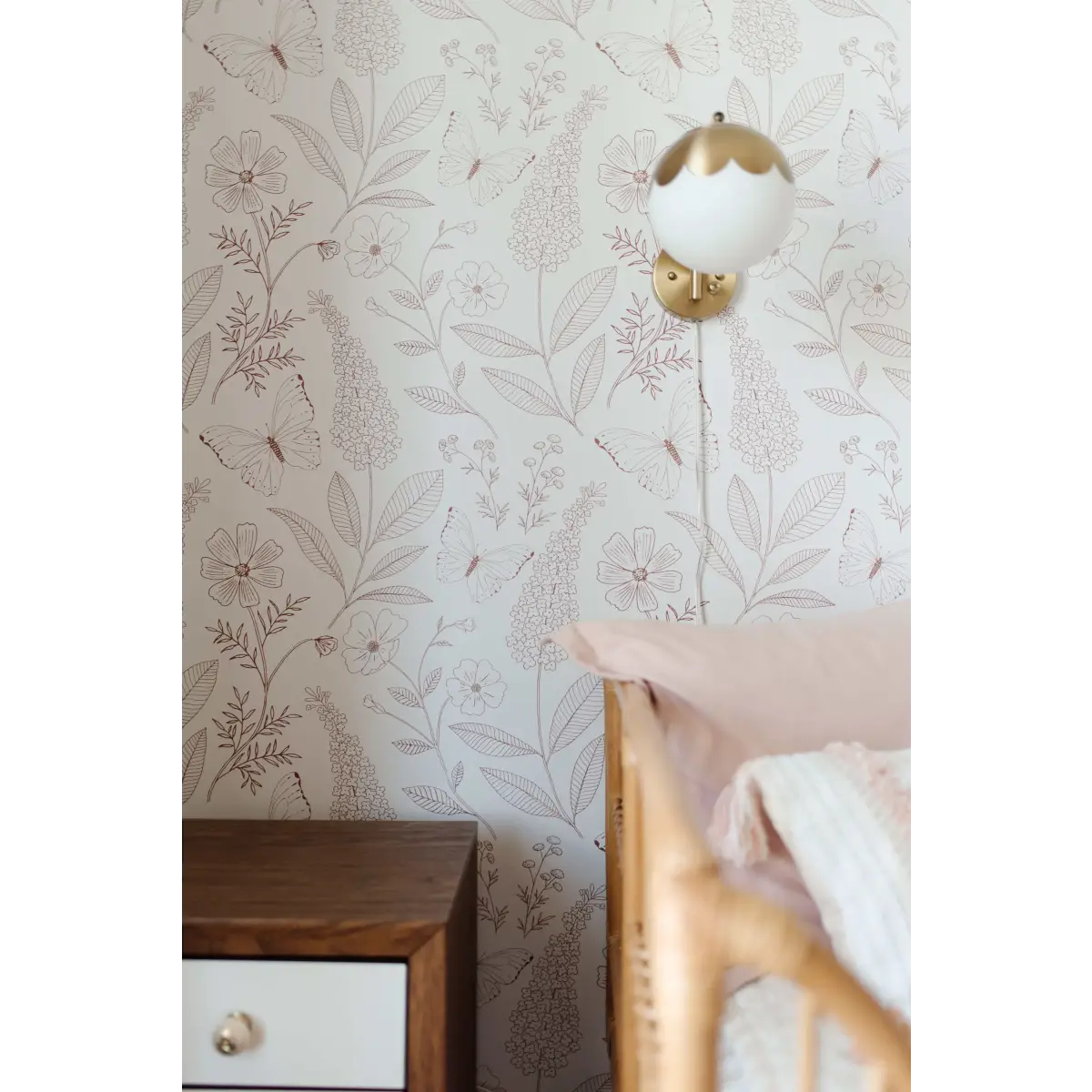 Ashlyn Wallpaper - Butterflies and Flowers Line Drawings - by Gooseberry Moon - Loomwell Home Goods