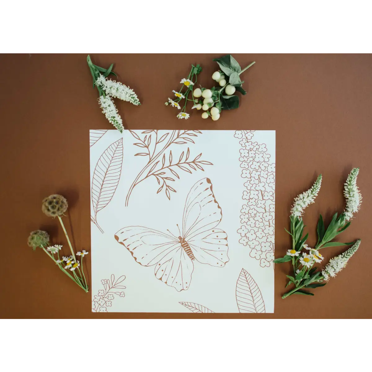 Ashlyn Wallpaper - Butterflies and Flowers Line Drawings - by Gooseberry Moon - Loomwell Home Goods