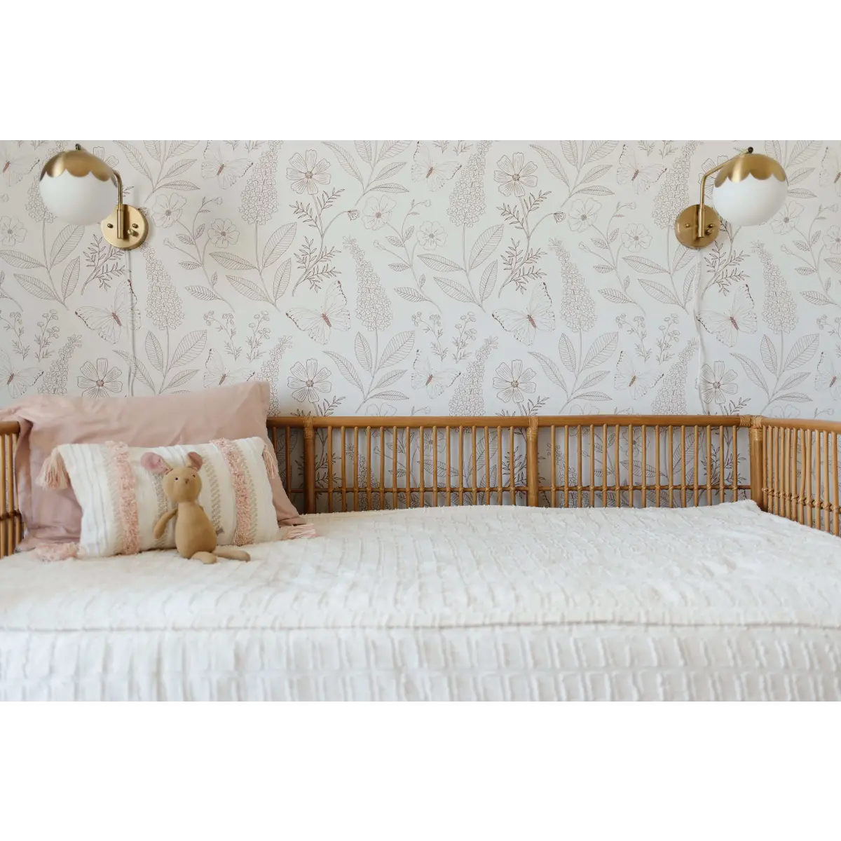 Ashlyn Wallpaper - Butterflies and Flowers Line Drawings - by Gooseberry Moon - Loomwell Home Goods
