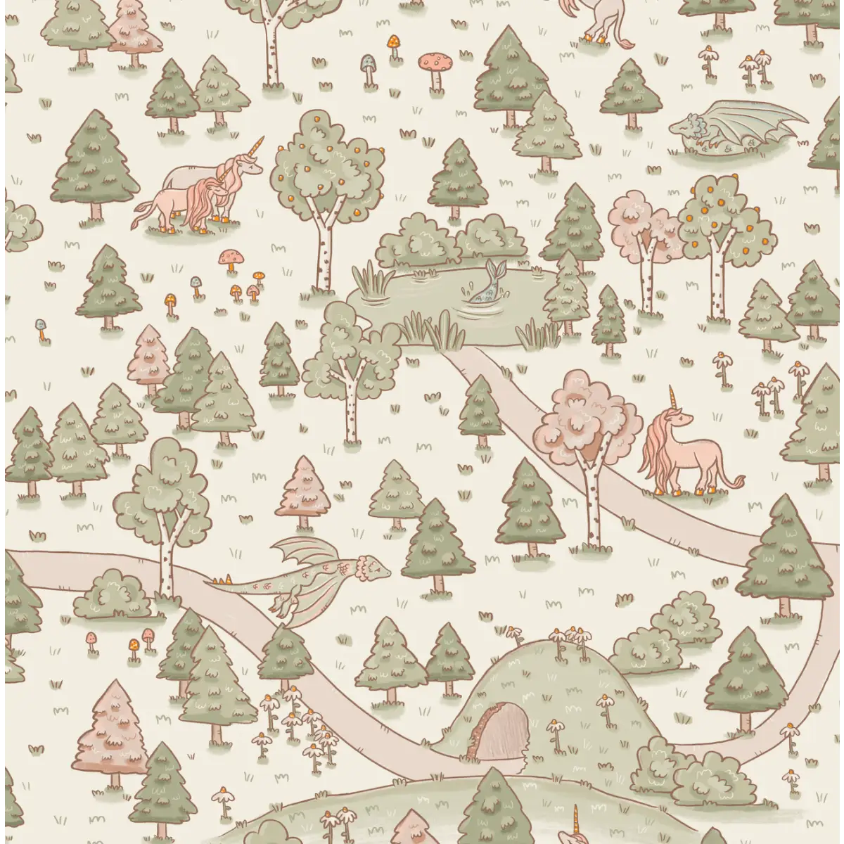 Aubrette Wallpaper - Unicorn Forest Pathways for Kids - by Tylee Hansen - Sample 1 foot by 1 foot / Day - Loomwell Home