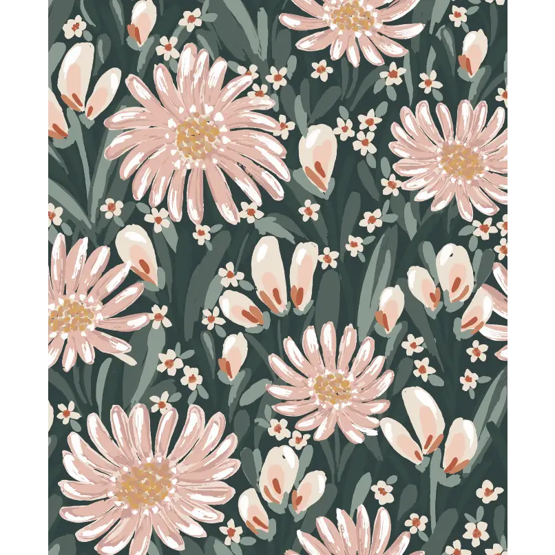 Auden Wallpaper - Pink Flower Joy - by Hufton Studio - Sample 1 foot by 1 foot / Dark - Loomwell Home Goods