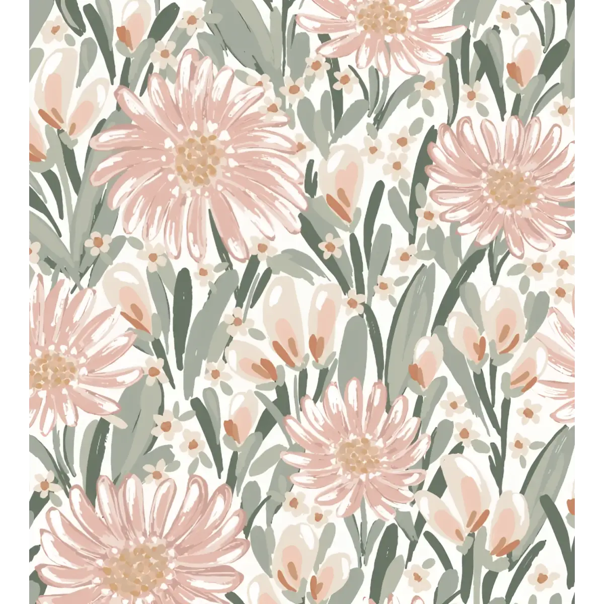 Auden Wallpaper - Pink Flower Joy - by Hufton Studio - Sample 1 foot by 1 foot / Soft Pink - Loomwell Home Goods