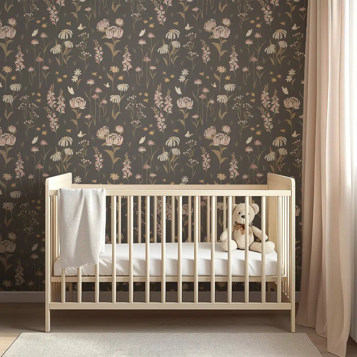 Audrey Wallpaper - Flowers and Butterflies - by Hearten Design - Loomwell Home Goods