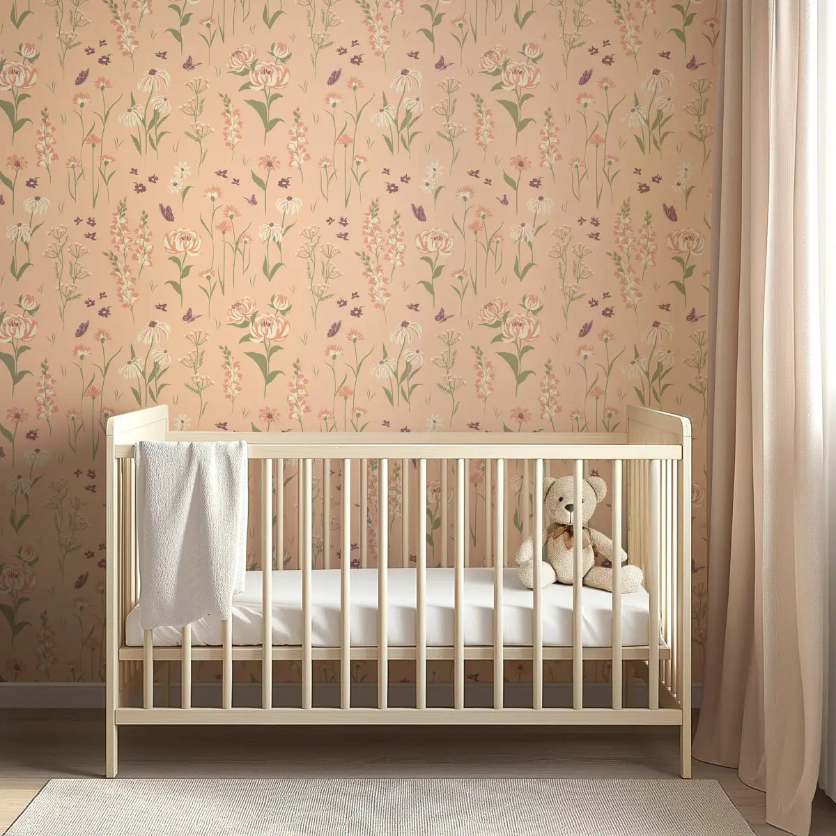 Audrey Wallpaper - Flowers and Butterflies - by Hearten Design - Loomwell Home Goods