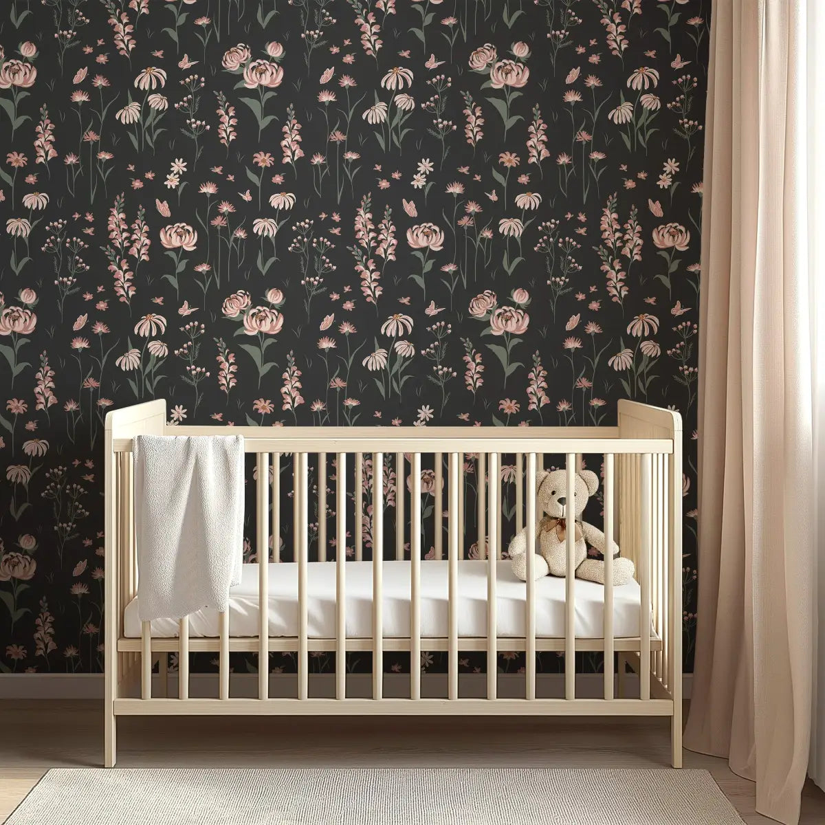 Audrey Wallpaper - Flowers and Butterflies - by Hearten Design - Loomwell Home Goods