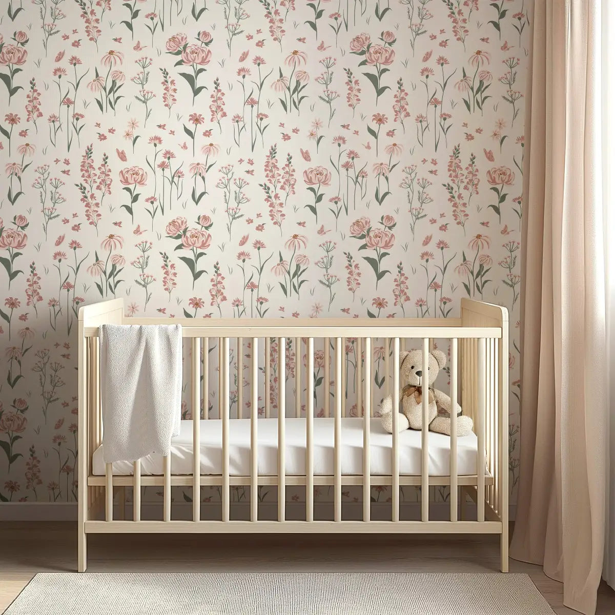 Audrey Wallpaper - Flowers and Butterflies - by Hearten Design - Loomwell Home Goods