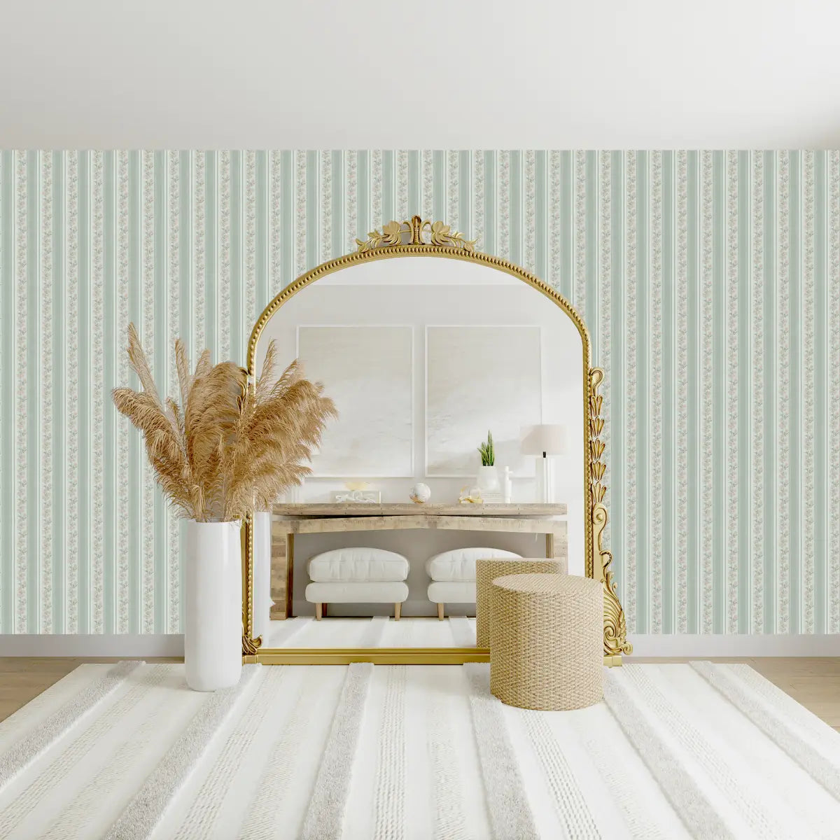 Auggie Wallpaper - Floral Stripe - by Bloomery Decor - Loomwell Home Goods