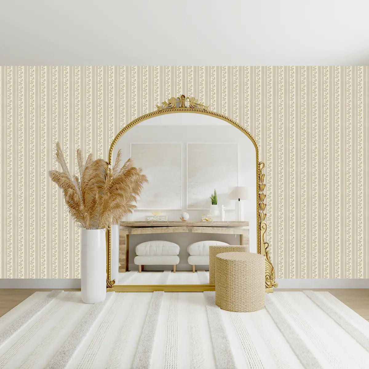 Auggie Wallpaper - Floral Stripe - by Bloomery Decor - Loomwell Home Goods