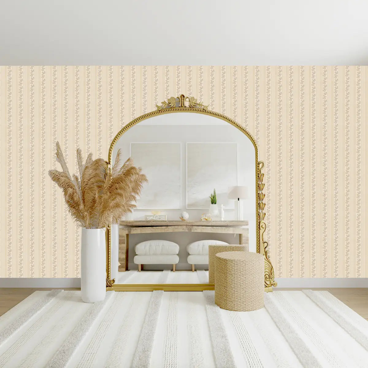 Auggie Wallpaper - Floral Stripe - by Bloomery Decor - Loomwell Home Goods