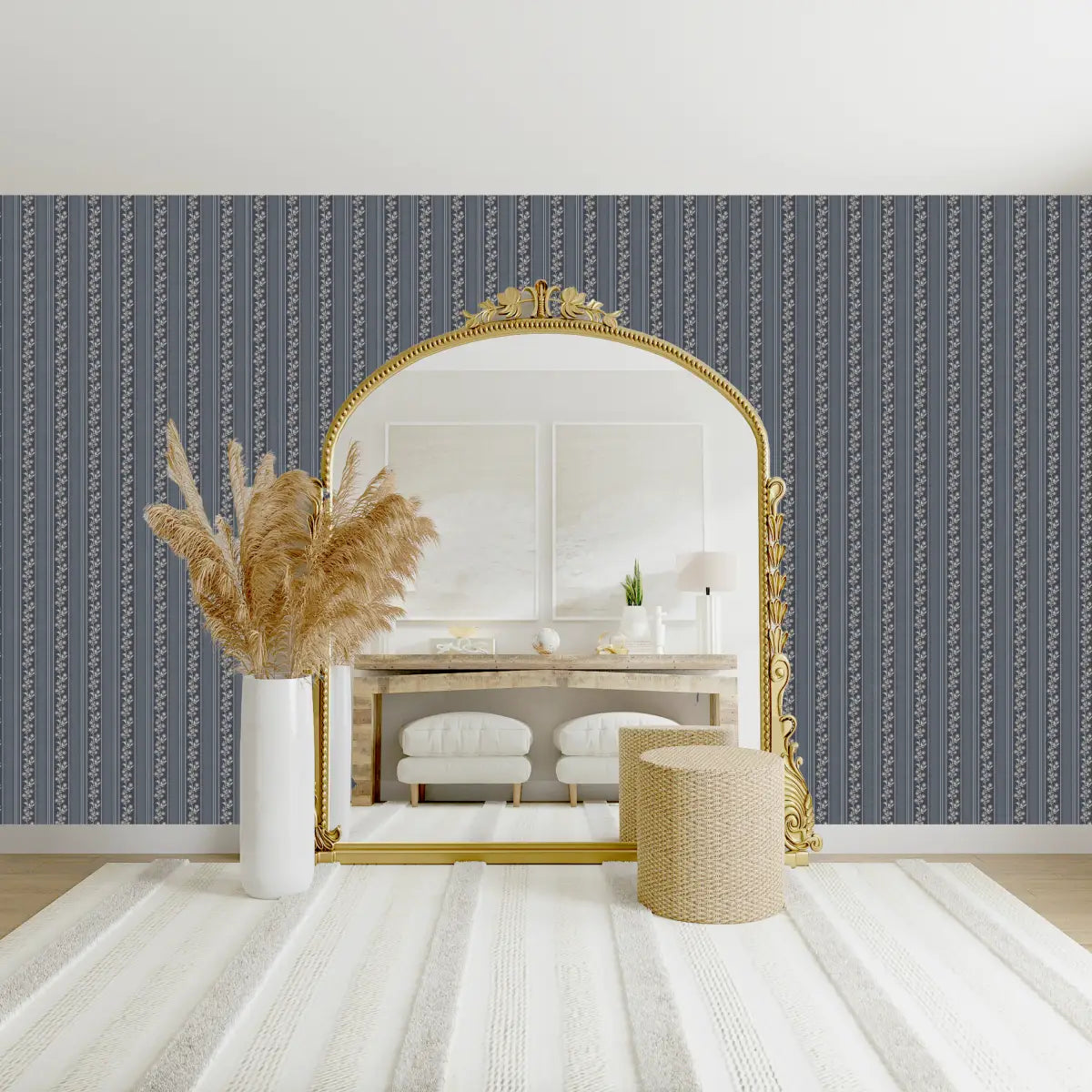 Auggie Wallpaper - Floral Stripe - by Bloomery Decor - Loomwell Home Goods