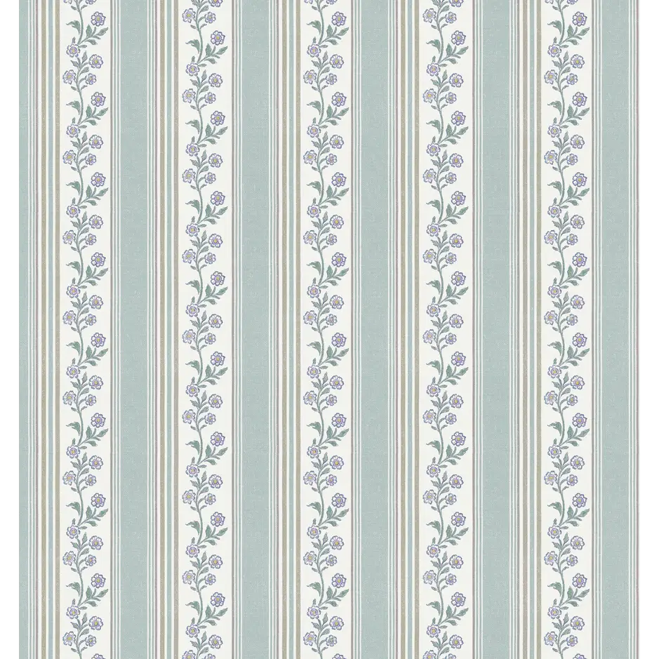 Auggie Wallpaper - Floral Stripe - by Bloomery Decor - Sample 1 foot by 1 foot / Blue - Loomwell Home Goods