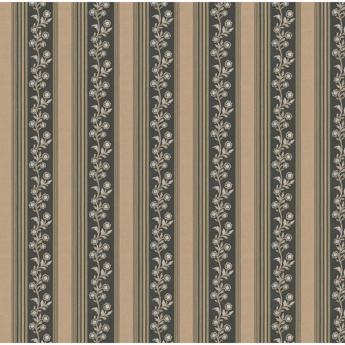 Auggie Wallpaper - Floral Stripe - by Bloomery Decor - Sample 1 foot by 1 foot / Dark - Loomwell Home Goods