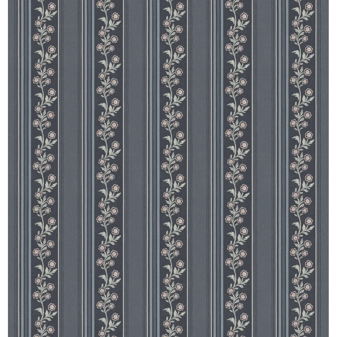 Auggie Wallpaper - Floral Stripe - by Bloomery Decor - Sample 1 foot by 1 foot / Navy - Loomwell Home Goods