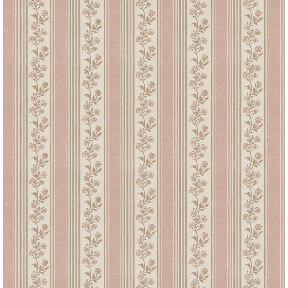 Auggie Wallpaper - Floral Stripe - by Bloomery Decor - Sample 1 foot by 1 foot / Pink - Loomwell Home Goods