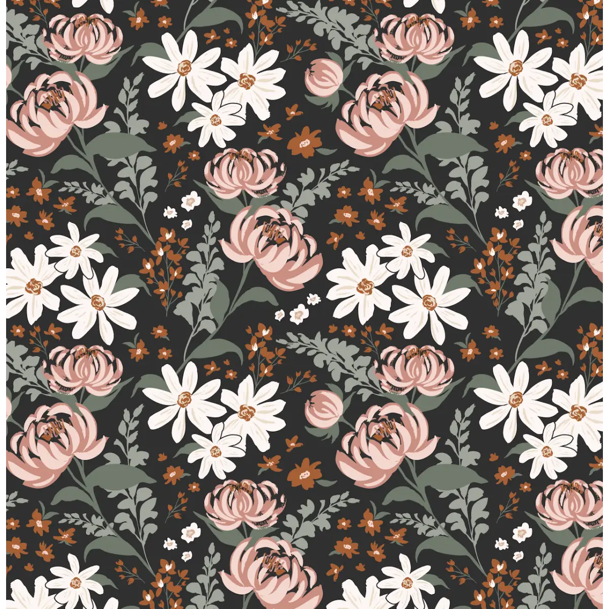 Aurelia Wallpaper - Flowers - by Hearten Design - Sample 1 foot by 1 foot / Black - Loomwell Home Goods