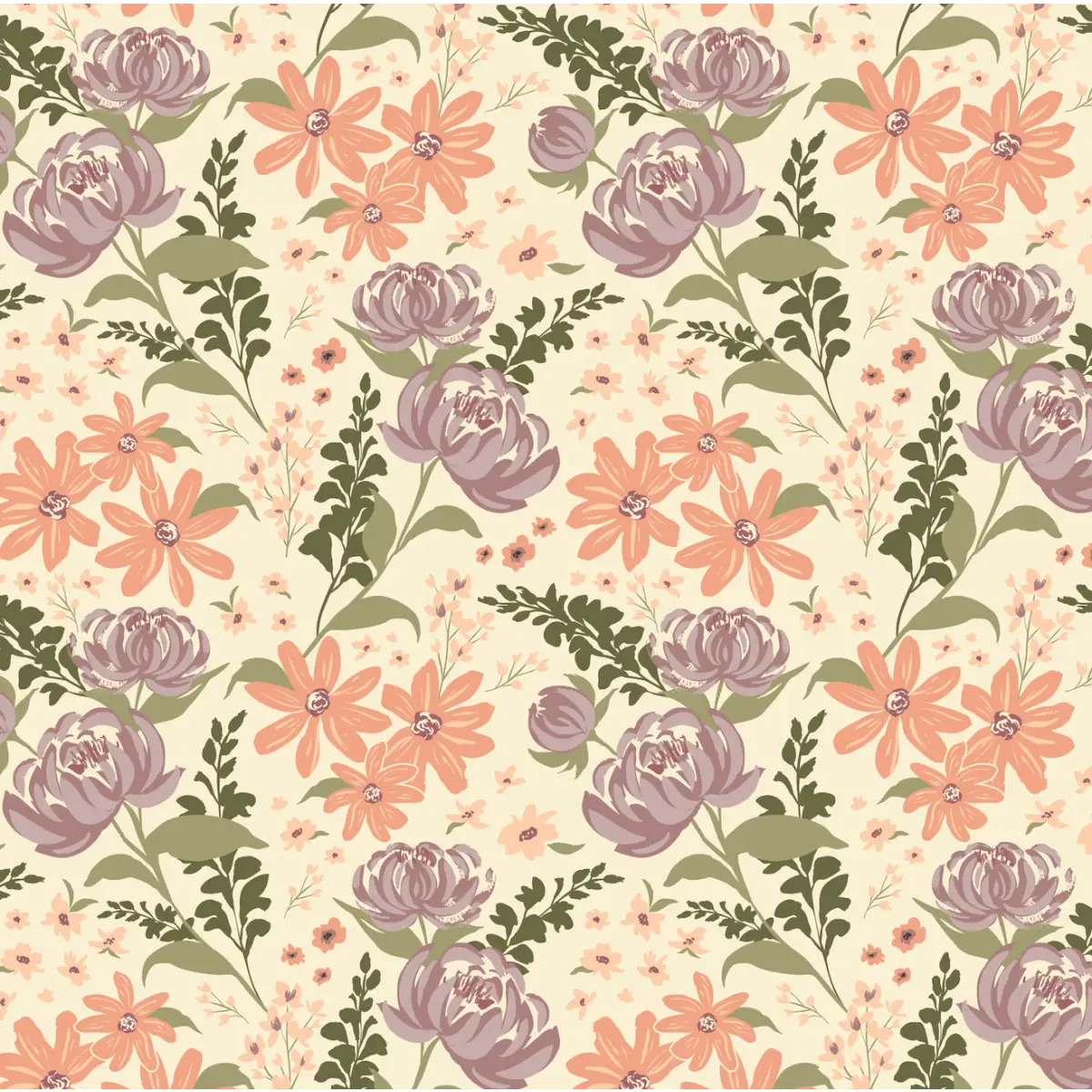 Aurelia Wallpaper - Flowers - by Hearten Design - Sample 1 foot by 1 foot / Peach - Loomwell Home Goods