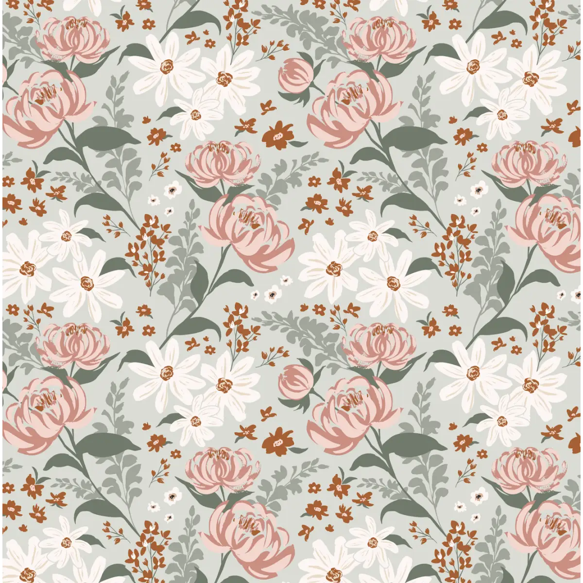 Aurelia Wallpaper - Flowers - by Hearten Design - Sample 1 foot by 1 foot / Sage - Loomwell Home Goods