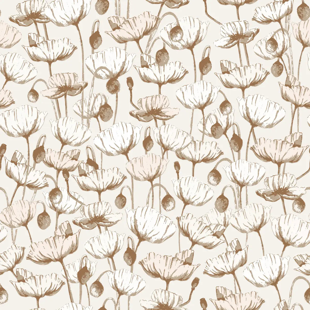 Aurora Wallpaper - Poppies - by Melissa Johnson Design - Sample 1 foot by 1 foot / Neutral / Small Scale - Loomwell