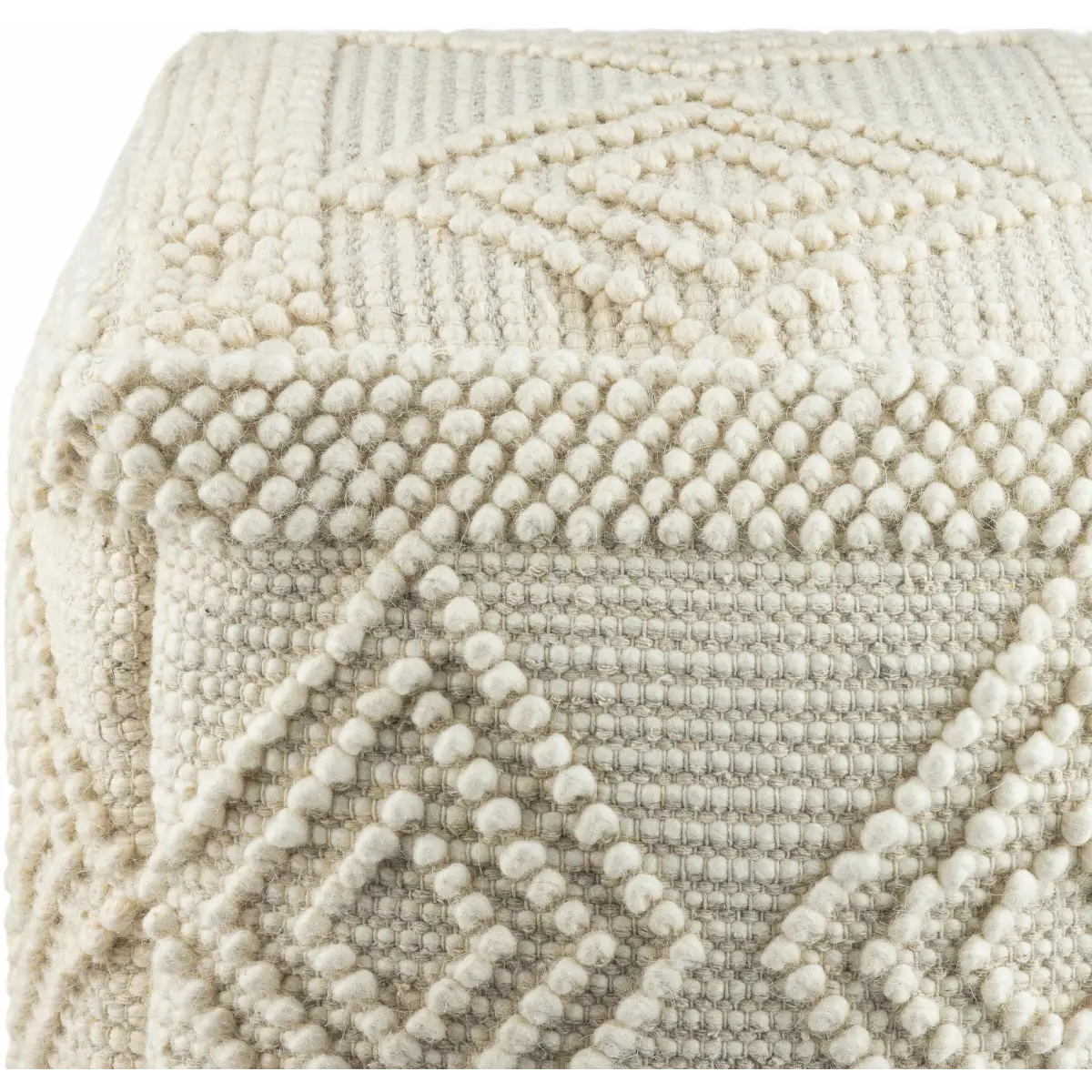 Aveley Beige Cotton Knitted Pouf - 18’’ Cube - Boutique Rugs