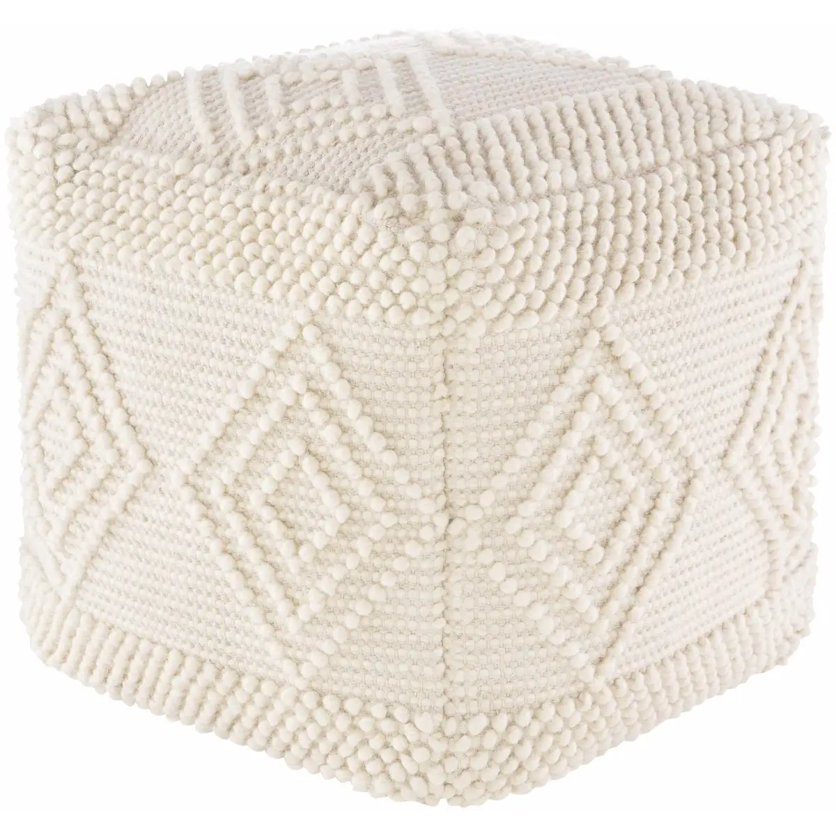 Aveley Beige Cotton Knitted Pouf - 18’’ Cube - Boutique Rugs
