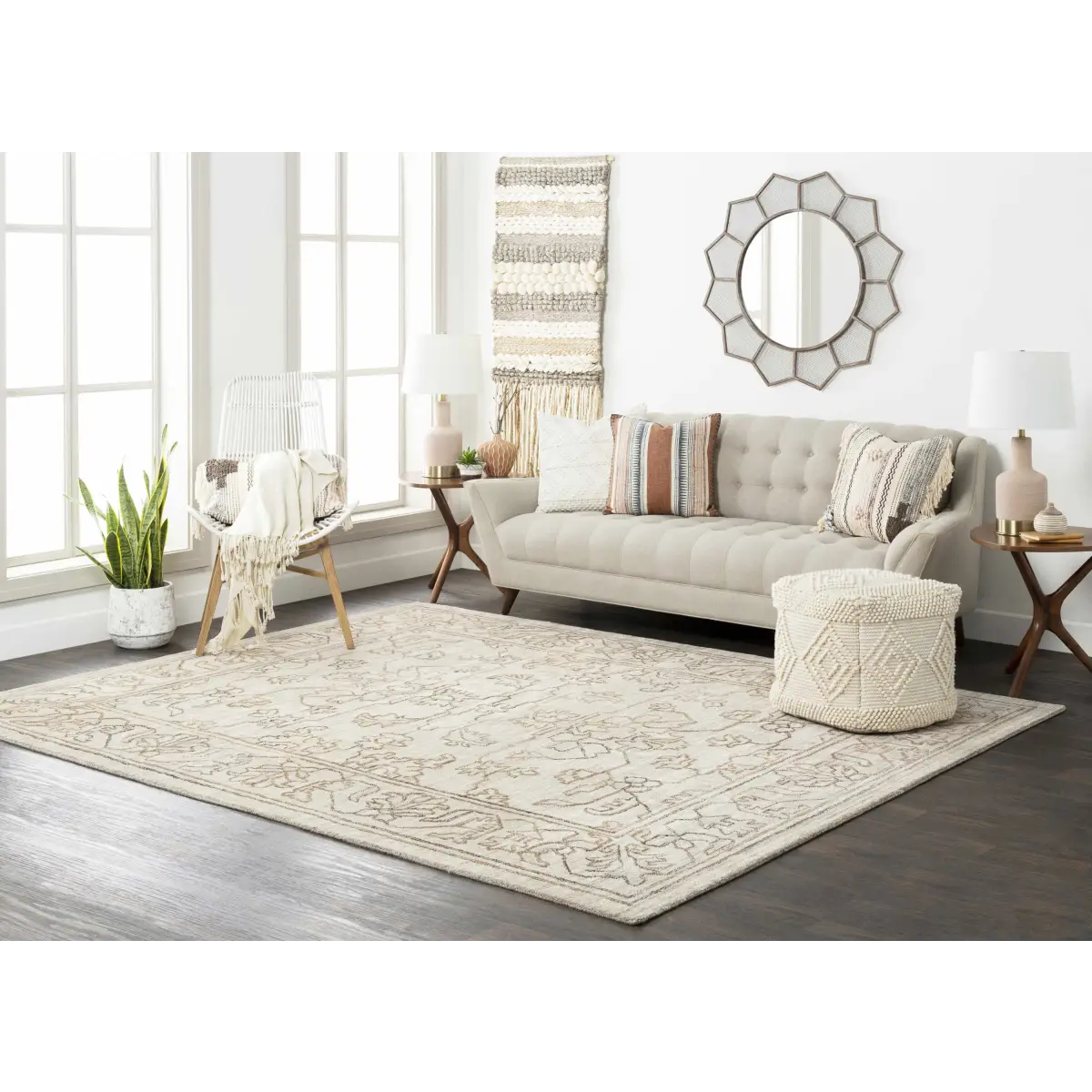 Aveley Beige Cotton Knitted Pouf - 18’’ Cube - Boutique Rugs