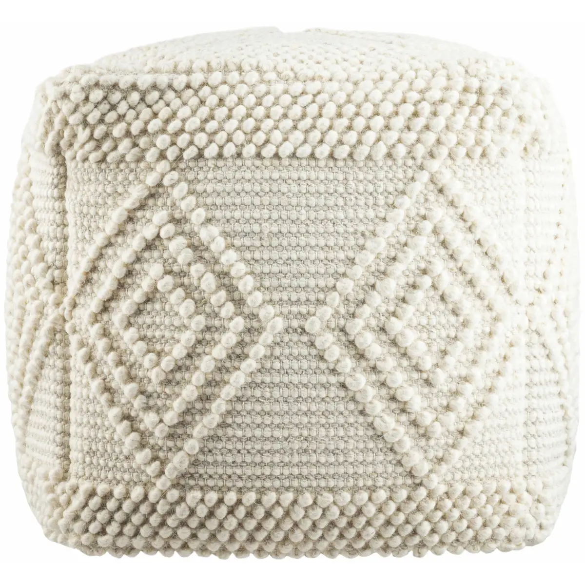 Aveley Beige Cotton Knitted Pouf - 18’’ Cube - Boutique Rugs