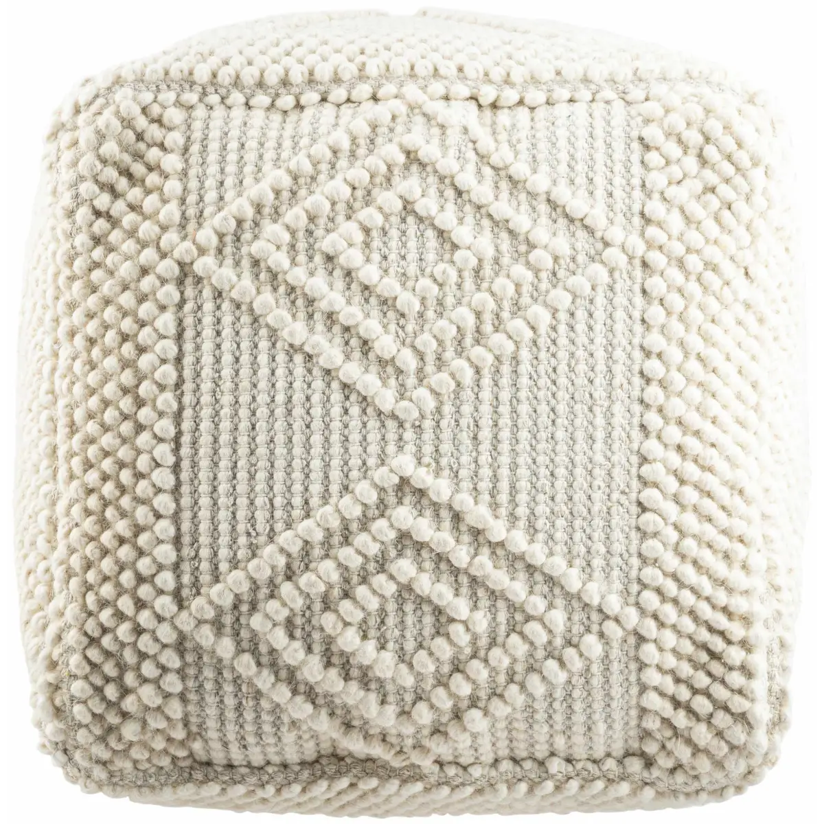 Aveley Beige Cotton Knitted Pouf - 18’’ Cube - Boutique Rugs