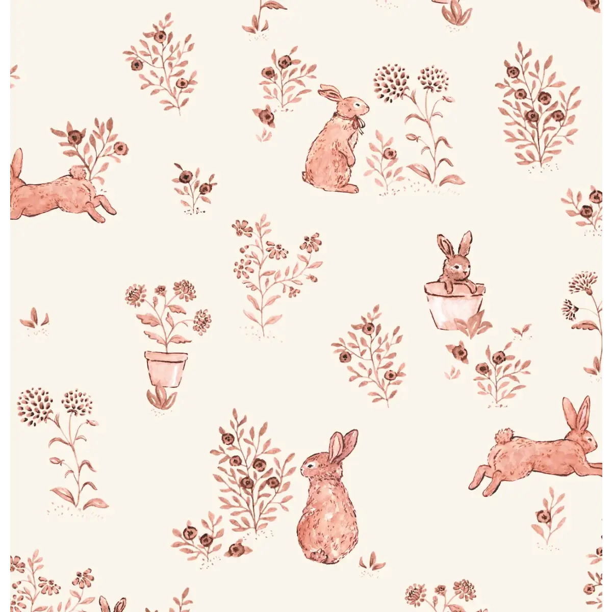 Aven Wallpaper - Bunnies - by Luna Pictata - Sample 1 foot by 1 foot / Rust - Loomwell Home Goods
