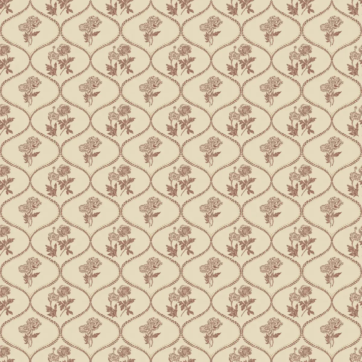Avenly Wallpaper - Curvy Flowers - by Yorkville Studio - Sample 1 foot by 1 foot / Cream and Brown - Loomwell Home Goods