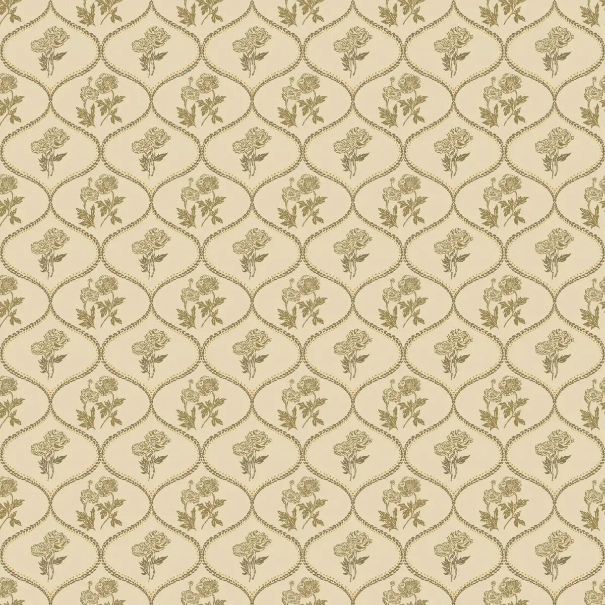 Avenly Wallpaper - Curvy Flowers - by Yorkville Studio - Sample 1 foot by 1 foot / Cream and Olive - Loomwell Home Goods