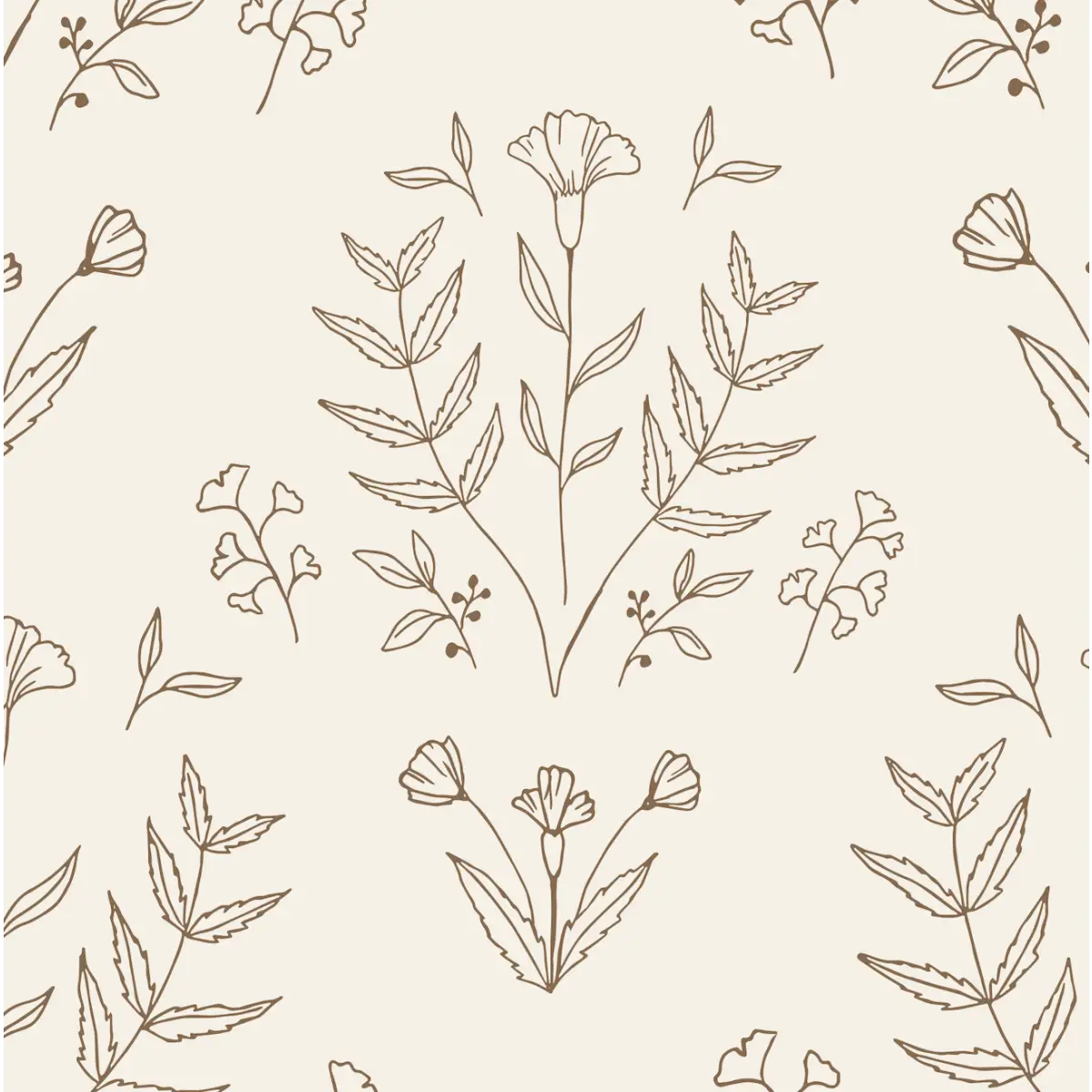 Ayla Wallpaper - Folk Flowers - by Manvi Semalty - Sample 1 foot by 1 foot / Brown - Loomwell Home Goods