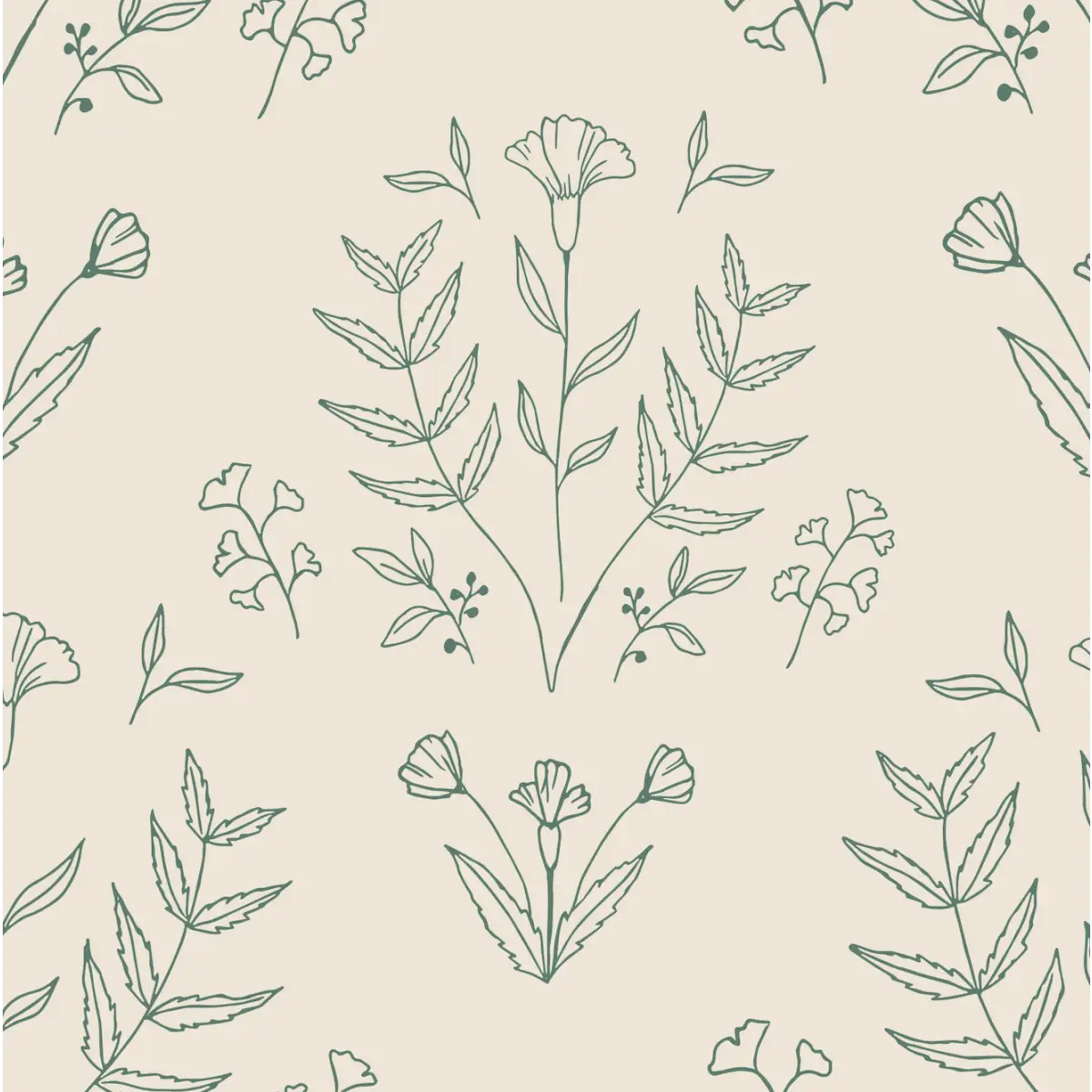 Ayla Wallpaper - Folk Flowers - by Manvi Semalty - Sample 1 foot by 1 foot / Green - Loomwell Home Goods