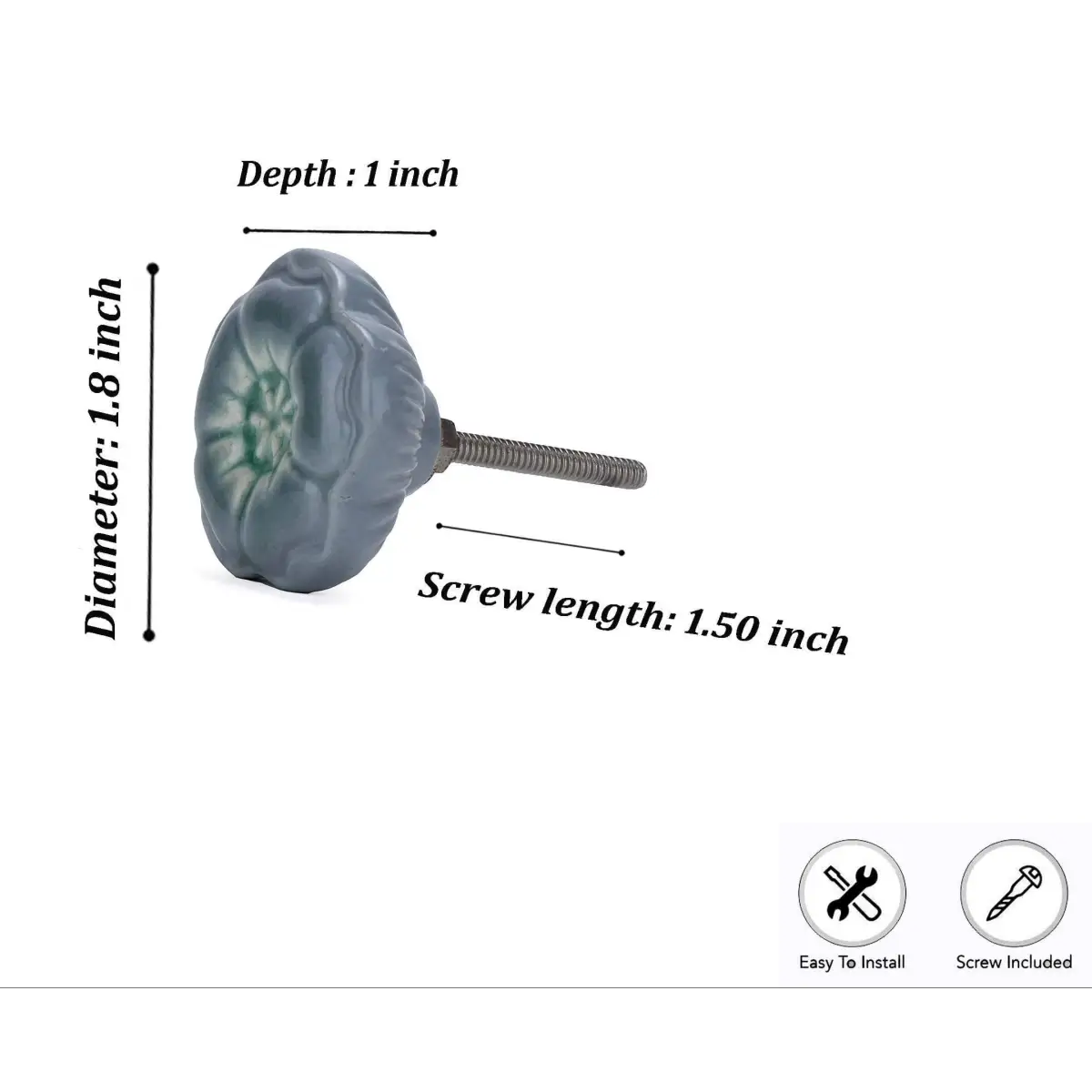 Azalea Grey Ceramic Knob (each) - Perilla Home