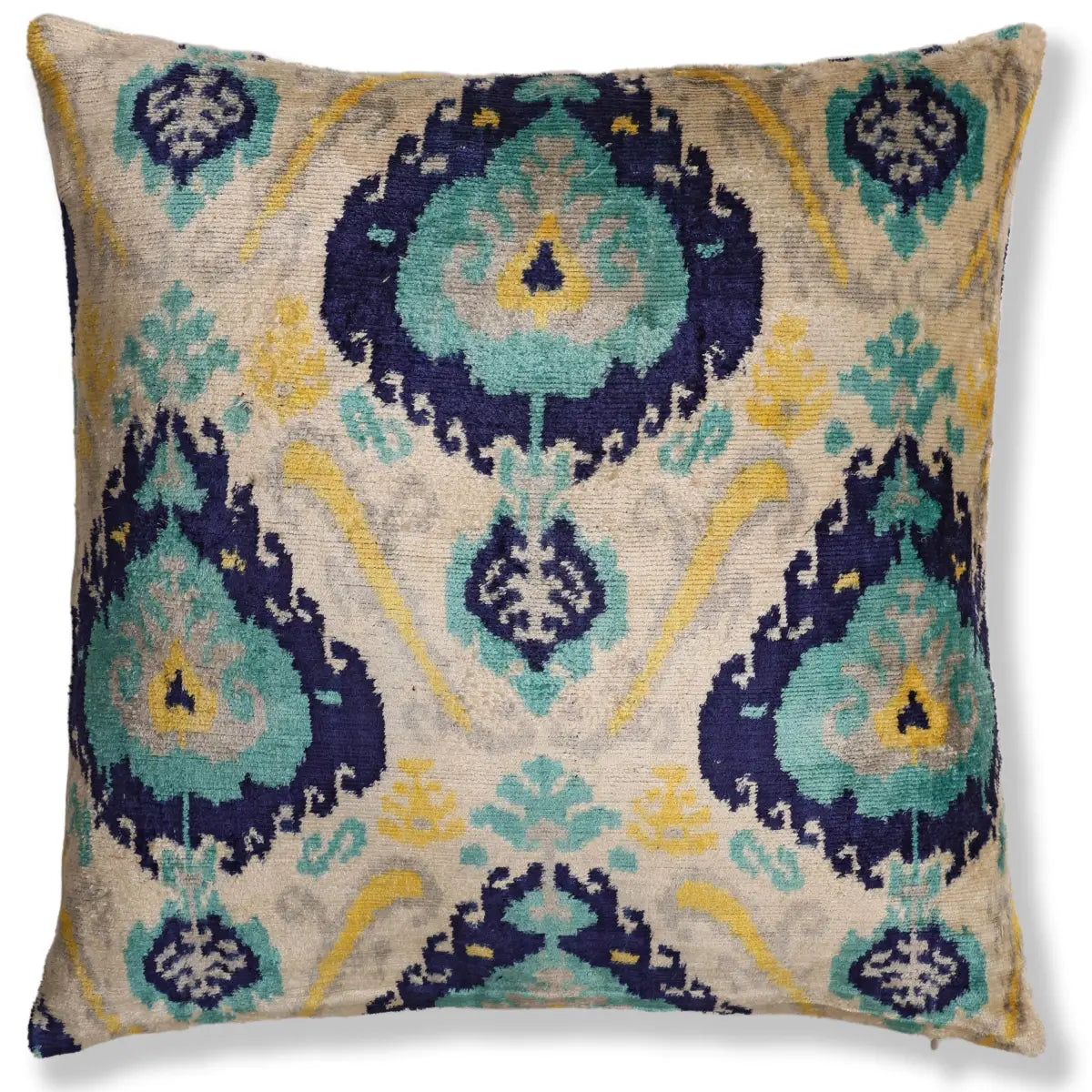 Azure & Gold Medallion Silk Velvet Pillow - 20’’ x 20’’ - Canvello